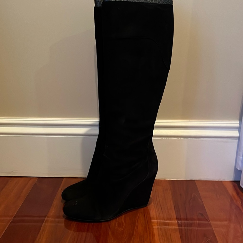 Via Spiga black suede wedge heel boots